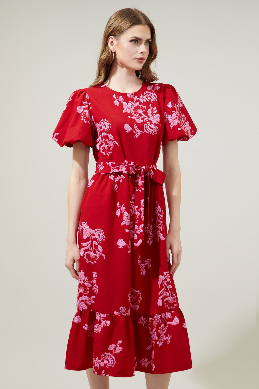 Kandy Jacobean Palomino Bubble Sleeve Midi Dress