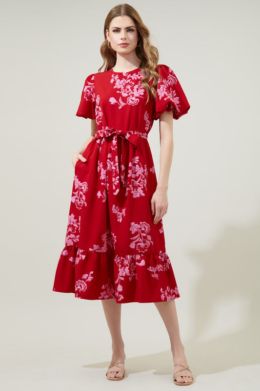 Kandy Jacobean Palomino Bubble Sleeve Midi Dress