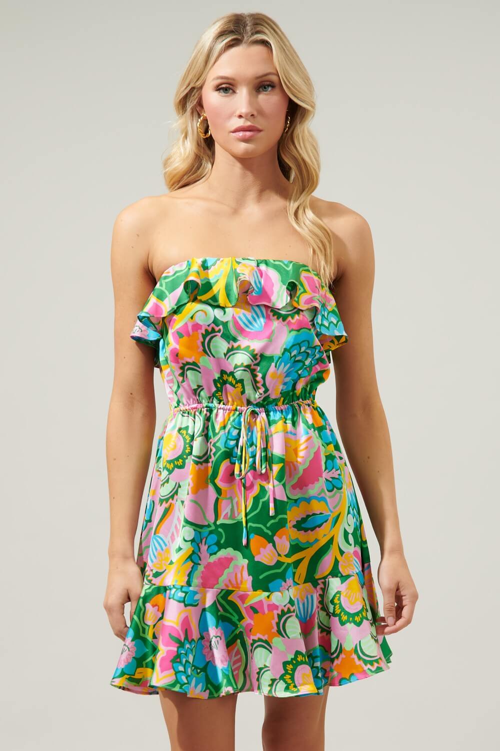 Lanai Multi Tropics Banjo Convertible Mini Dress