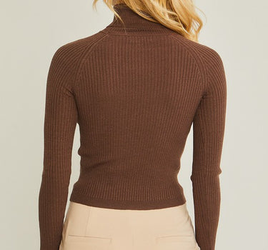 Turtleneck Ribbed Knit Sweater Top