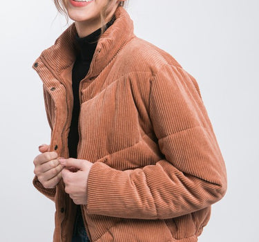 Corduroy Puffer Jacket with Toggle Detail