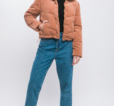 Corduroy Puffer Jacket with Toggle Detail