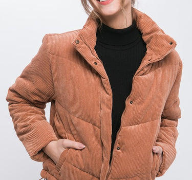 Corduroy Puffer Jacket with Toggle Detail