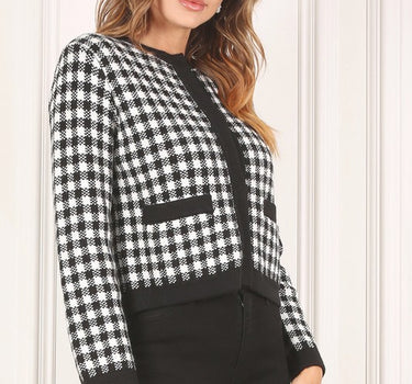 Black check knitted jacket