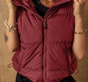 Clay Zip-up Side Pockets Hooded Puffer Vest