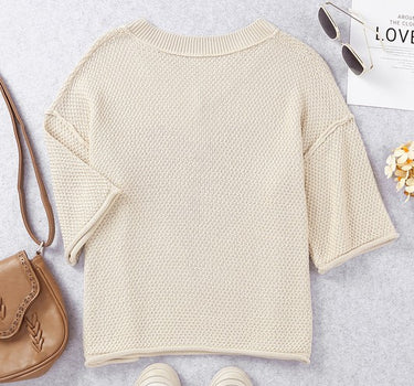 Cotton Khaki Beige cream Casual Heart Knit Sweater