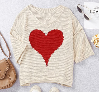 Cotton Khaki Beige cream Casual Heart Knit Sweater