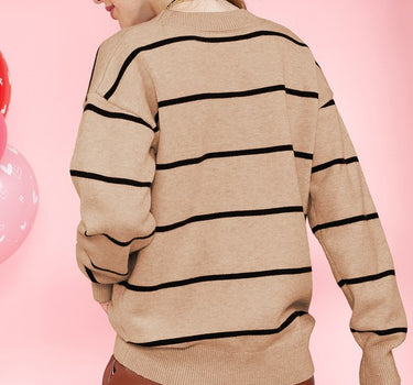 COCO beige brown stripe drop shoulder pull over