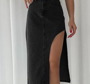 Thigh slit denim skirt