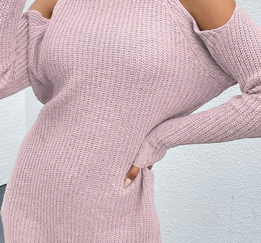 Pink Black Turtleneck Cold-Shoulder Sweater Dress