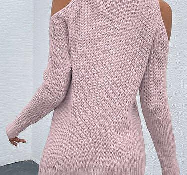 Pink Black Turtleneck Cold-Shoulder Sweater Dress