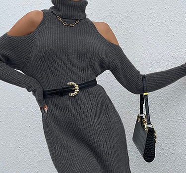 Dark Gray Black Turtleneck Sweater Dress