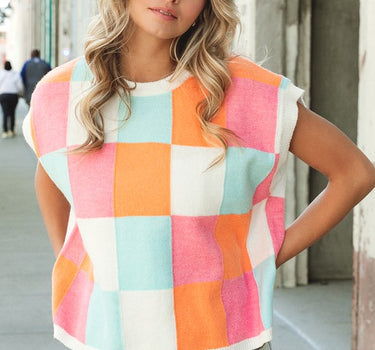 Multi-Color Checker Sweater Vest