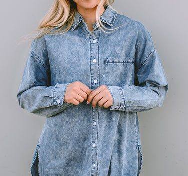 Sky Blue Vintage Washed Chest Pocket Denim Shirt