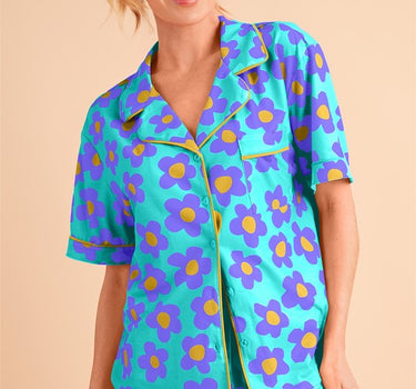 Flower Short Sleeve Shirt Pajamas Set