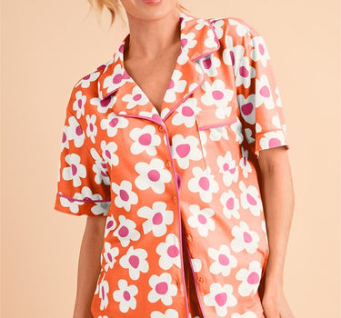 Flower Short Sleeve Shirt Pajamas Set