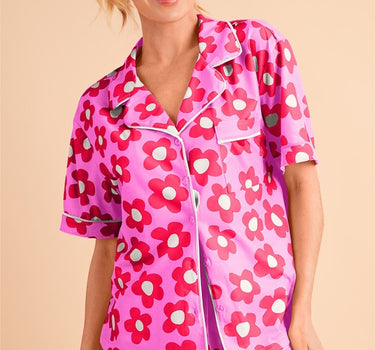 Flower Short Sleeve Shirt Pajamas Set