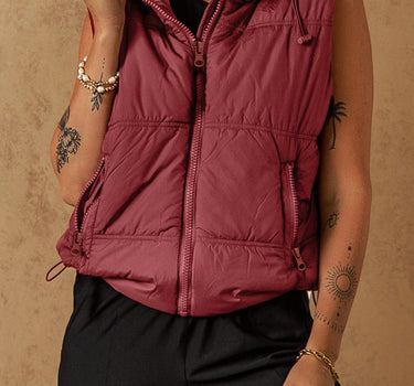 Clay Zip-up Side Pockets Hooded Puffer Vest