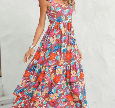 Boho Floral Ruffle Sleeveless Tiered Maxi Dress