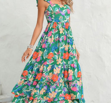 Boho Floral Ruffle Sleeveless Tiered Maxi Dress