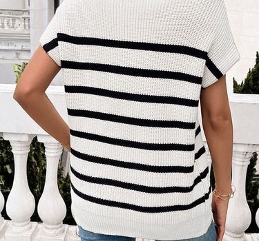 Striped rib knit short sleeve top