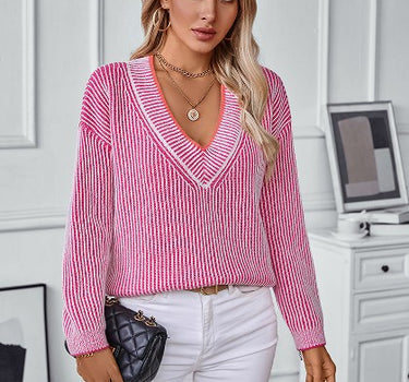 Ribbed v neck knit sweater