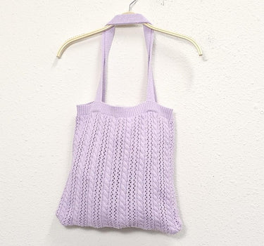 Solid Stripe Crochet Tote Bag