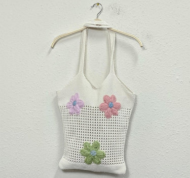 Floral Embroidered Crochet Tote Bag