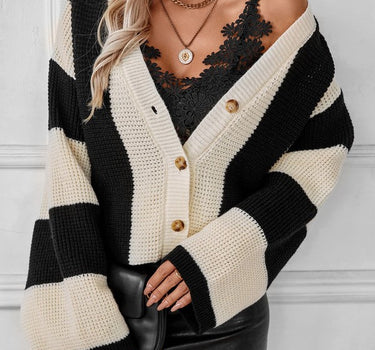 Color block striped knit cardigan