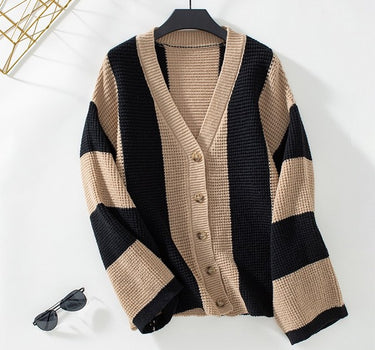 Color block striped knit cardigan