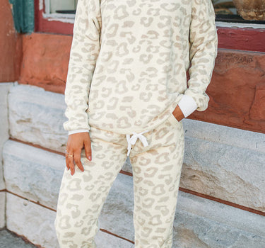 White Leopard Pullover and Drawstring Pants Lounge Set