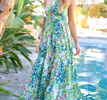 Printed Smocked Ruffle Maxi Dress