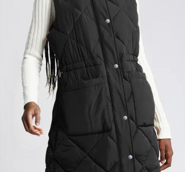 Black Longline Quilted Stand Collar Puffer Vest