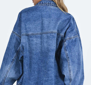 Blue Chest Pockets Drop Shoulder Loose Denim Jacket