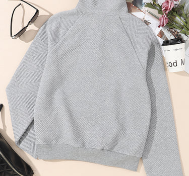 Light Grey Textured Knit Buttoned Kangaroo Pocket Sweatshirt