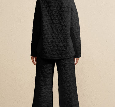 Black Solid Quilted Pullover and Pants Outfit