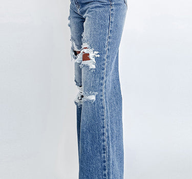 Ashleigh Acid Wash Distressed Wide Leg High Waist Jeans