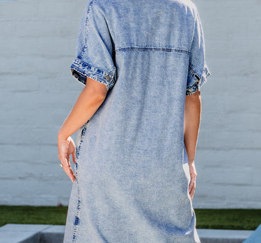 Light Blue Loose Medium Wash Short Sleeve Shirt Chambray Dress