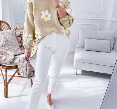 Parchment Floral Crochet Chunky Knit Sweater