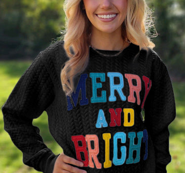 Black Merry And Bright Cable Knit Pullover Sweatshirt