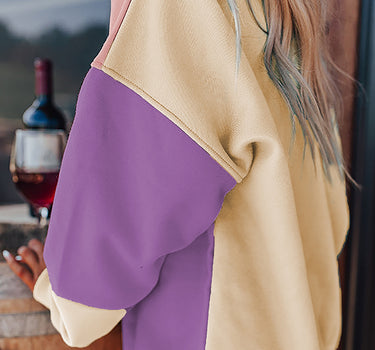 Meadow Mauve Colorblock Patchwork Drop Shoulder Sweatshirt