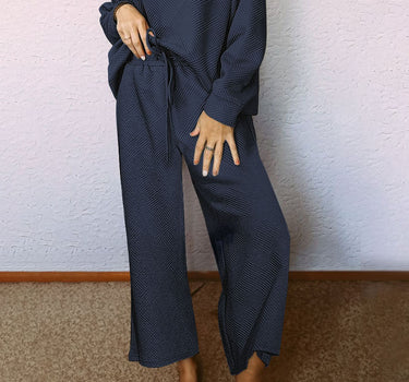 Navy Blue Ultra Loose Textured 2pcs Slouchy Outfit