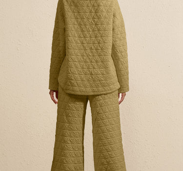 Sage Green Solid Quilted Pullover and Pants Outfit