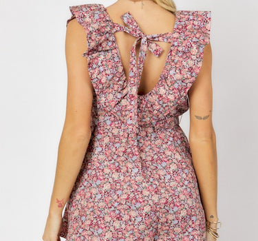 Printed Button Down V-Neck Mini Romper