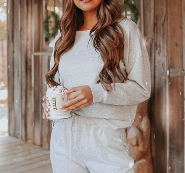 Gray Long Sleeve Pullover and Jogger Pants Lounge Set