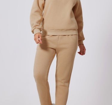 Parchment Solid Half Button Sweatshirt and High Waist Sweatpants Set