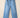 Light Blue Floral Rhinestone Decor High Rise Wide Leg Jeans