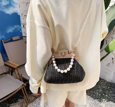 Women's small straw solid color streetwear pearls lock clasp straw bag