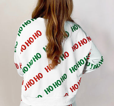 White Christmas HOHOHO Print Drop Shoulder Pullover and Casual Shorts Set