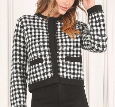 Black check knitted jacket